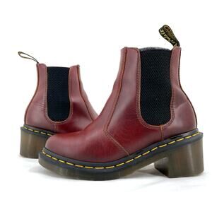 Dr. Martens Cherry Red Leather Chelsea Heeled Boots